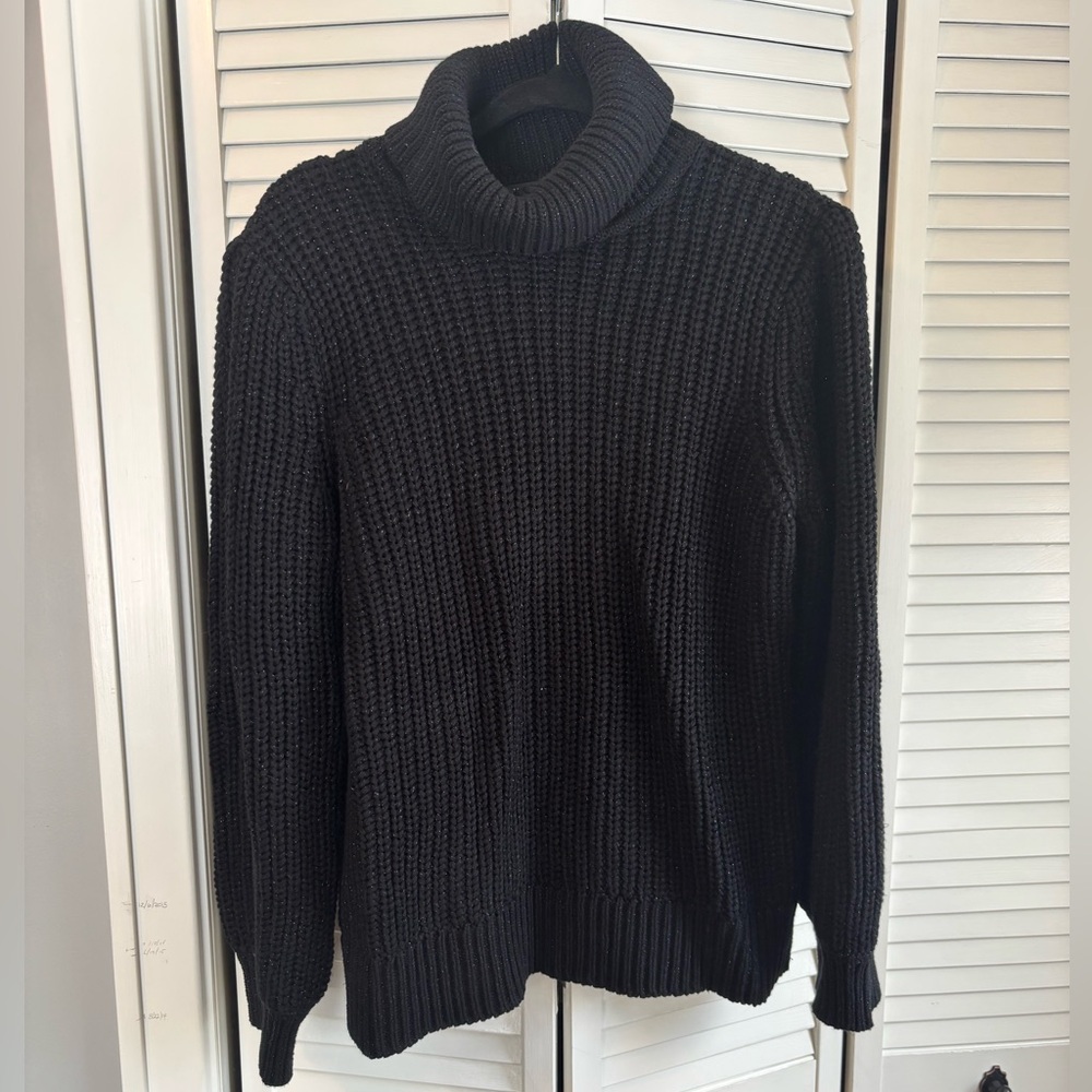 INC Turtleneck Sweater, Black w Metallic, Size Large NWT